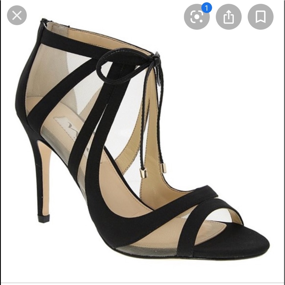 Black mesh heels with bow